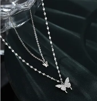 Crystal Zircon Butterfly Pendant Necklace 